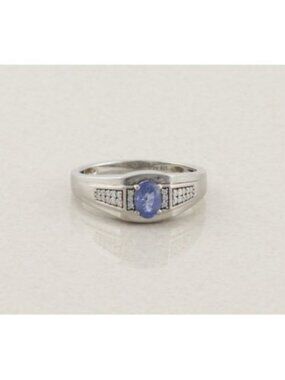 Men's Sterling Silver Ceylon Blue Sapphire & Moissanite Ring Size 12 1/4